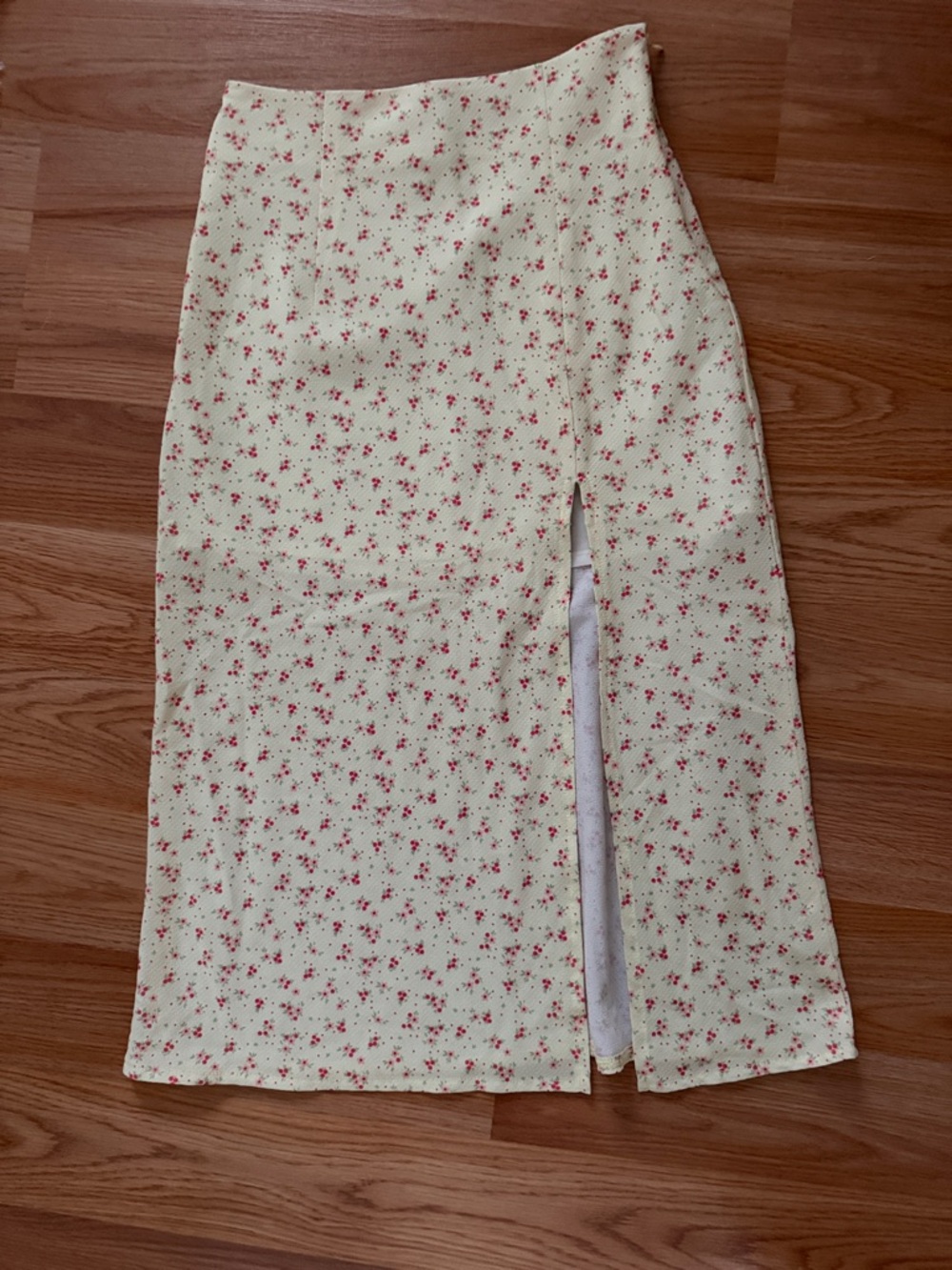 Princess Polly Yellow Maxi Skirt with Pink Floral Print and Front Slit